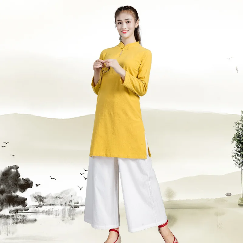 Высококачественная одежда из хлопка и льна для мужчин женщин униформа