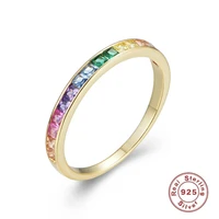 ccfjoyas europen and american 100 s925 sterling silver micro inlaid square rainbow zircon wedding ring women fashion rings