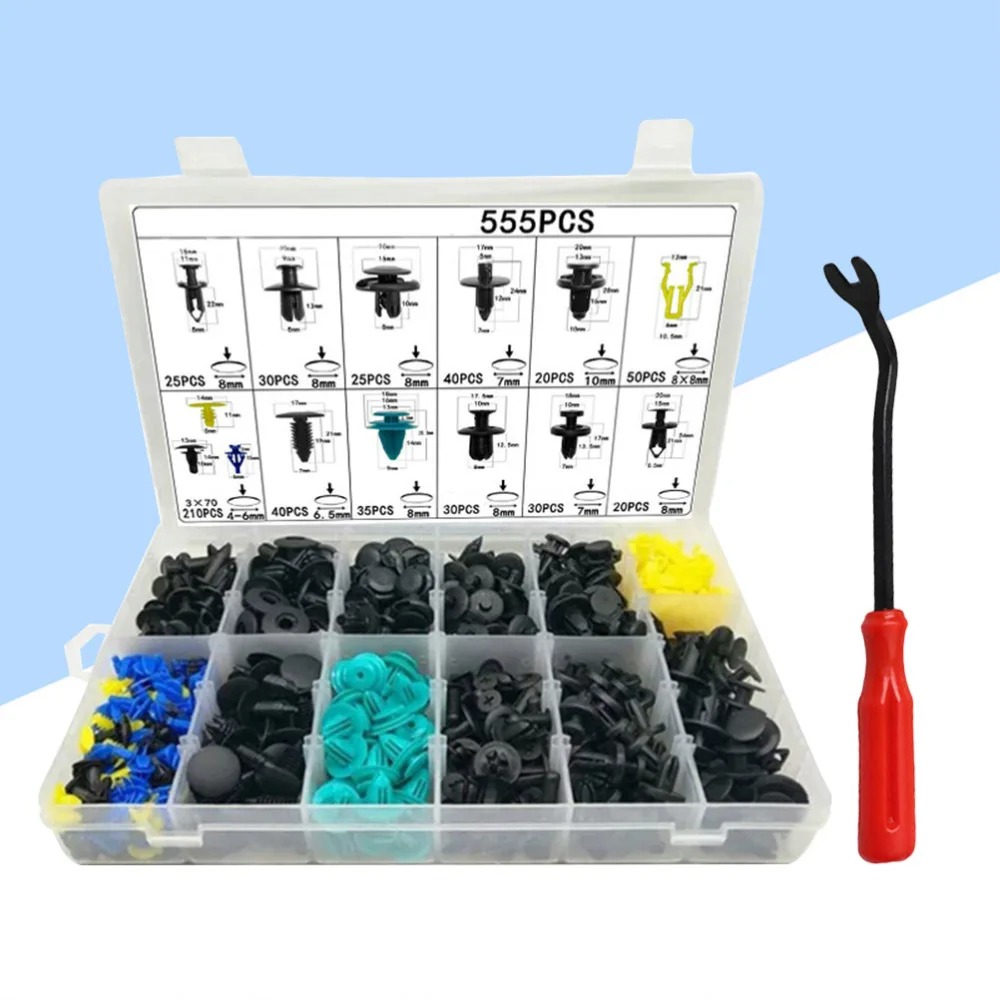 

555Pcs Car Body Bumper Rivet Trim Moulding Retainer Clip Push Pin Retainer Fastener Accessories Kit (with 6inch Screw Driver)