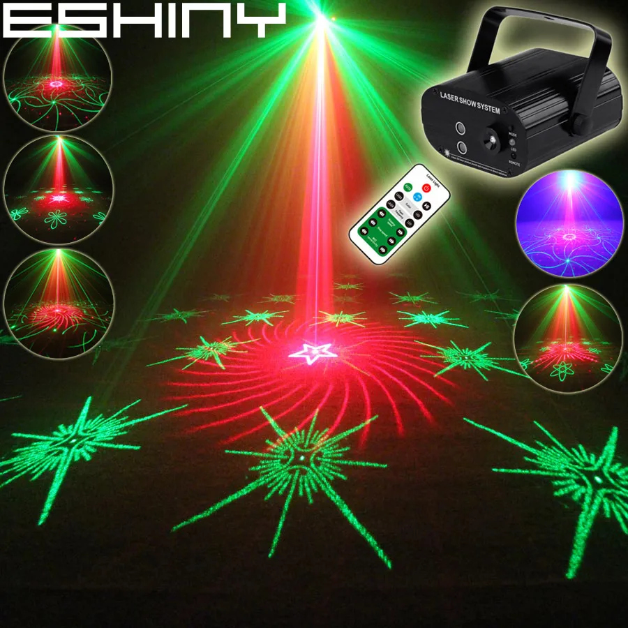 ESHINY Mini Remote R&G Laser 64 Patterns Projector Gobo Bar DJ Dance Disco School Home Party Effect Lighting Light Show N6T137