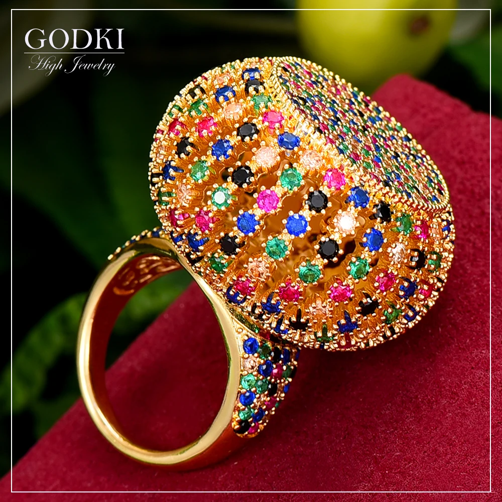 

GODKI 2021 Trendy Poppy Ball Big Bold Statement Ring for Women Cubic Zircon Finger Rings Beads Charm Ring Bohemian Beach Jewelry