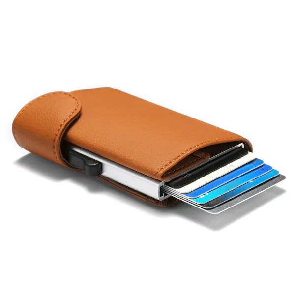Light brown S35 BISI GORO, новинка, RFID держатель для карт, блокирующий металлический кошелек, одна коробка, минималистичный кошелек, алюминиевая посылка для карт, для мужчин, Чехол для карт - Цвет: Light brown S35