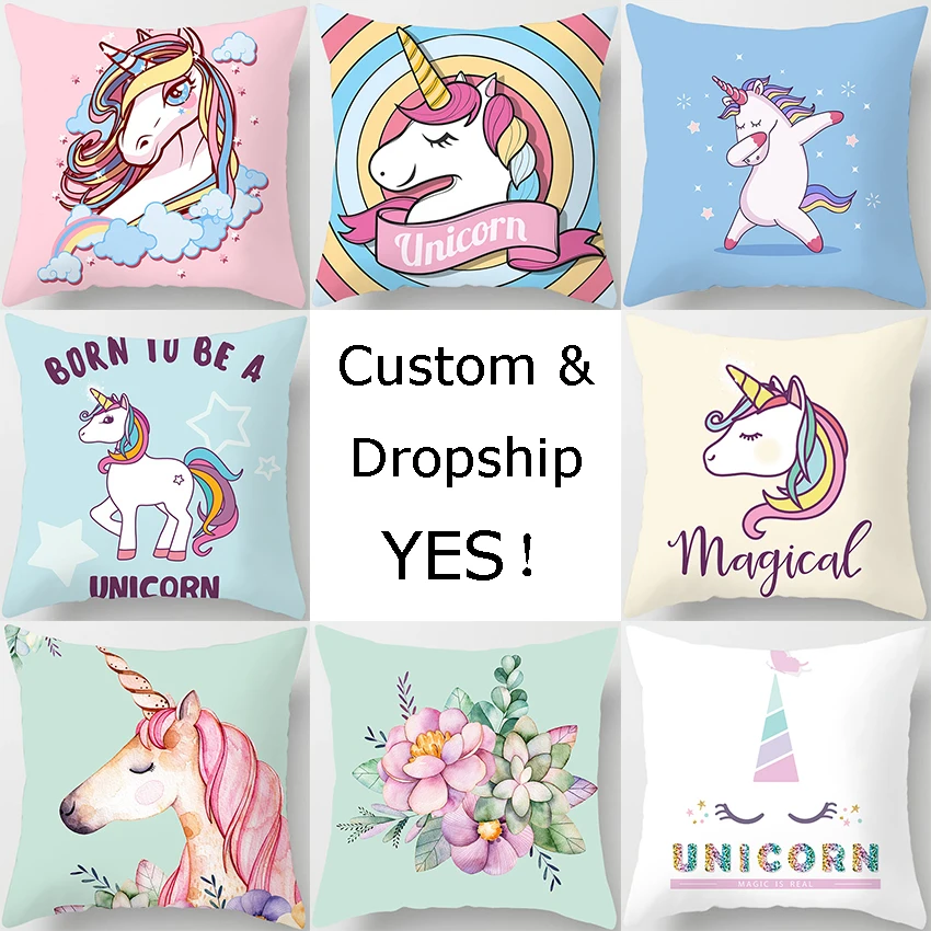 MIAOTU Чехлы для подушек единорога из полиэстера с мультяшным рисунком чехол