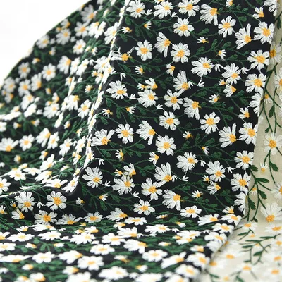 Вышитая хлопчатобумажная льняная ткань с маргаритками для одежды ручной работы