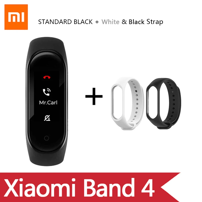 Ad White Black Strap Умный Браслет OriginalXiao mi Band 4 на английском, испанском и русском языках, 3 цвета, AMOLED экран, mi band 4, Smartband, fitness Traker - Цвет: Ad White Black Strap