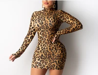 long sleeve turtleneck leopard print sexy mini tight dress 2021 autumn winter women fashion clothes s xxl