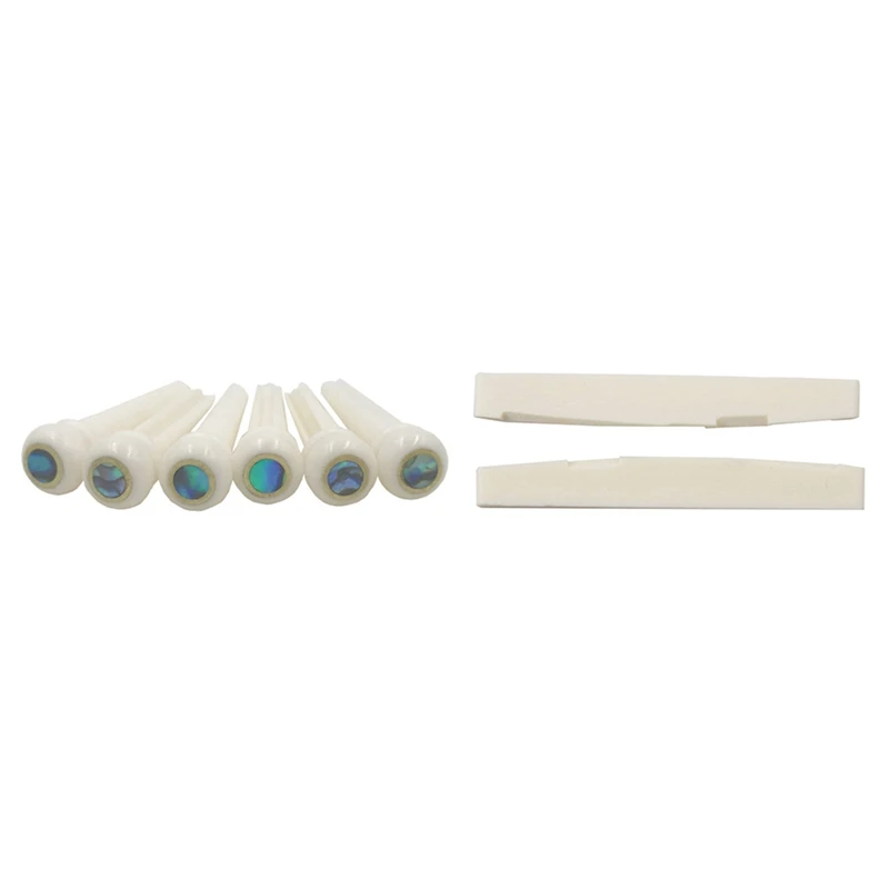 

Guitar Bone Bridge Pins And 5.3Mm Position Abanlone Dot With 2Pcs 6 String Acoustic Bone Bridge Guitar Slotted Saddle