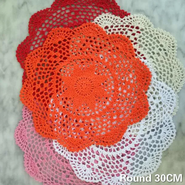 

Round 30CM Pastoral Cotton Crochet Flowers Table Cloth Coaster Kitchen Mantel Christmas Placemats Wedding Banquet Decor Pad