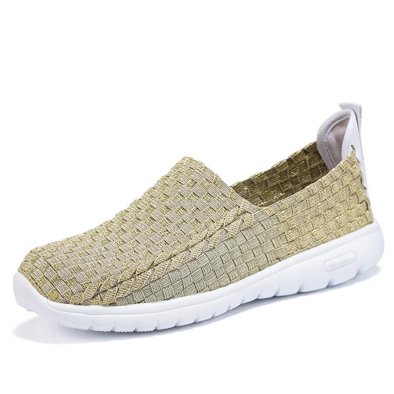 Летние дышащие женские мокасины тканые туфли ручной работы эластичные плоские