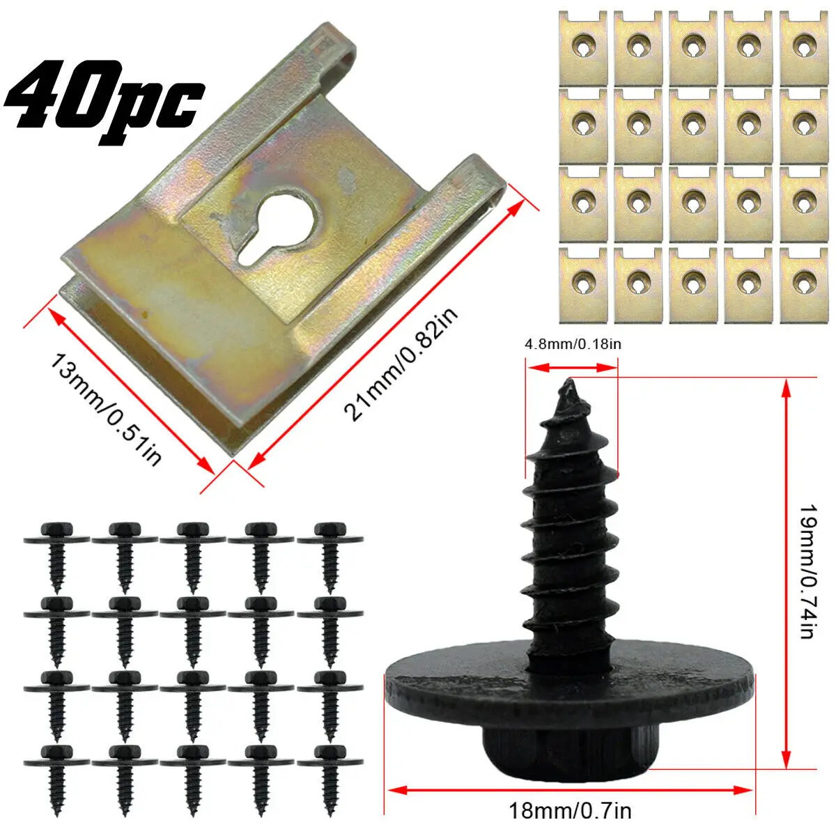 

40pcs U Nut Hex Screw Speed Fastener Undertray Sheet Metal Clip Fixing For BMW 1er E81 E82 E87 E88 F20 3er E21 E30 E36 E46 E90