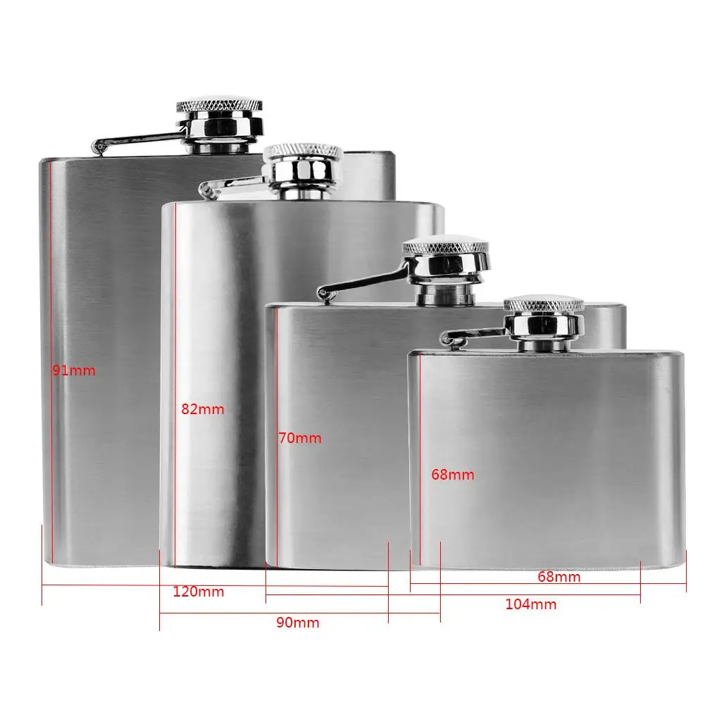 

2oz 4oz 7oz Portable Stainless Steel Hip Flask Flagon Whiskey Wine Vodka Pot Bottle + Funnel Travel Tour Classic Drinkware