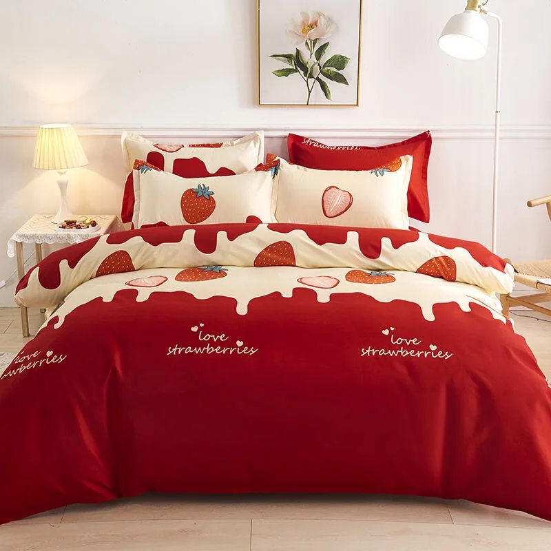 

The New Thickened Twill Brushed Four-Piece Bed Linen Quilt Cover Simple Quilt Cover Three-Piece Bedding Set