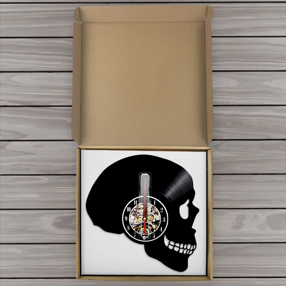 

Schedel Hoofd Silhouet Wandklok Skelet Hoofd Vinyl Record Wandklok Halloween Horror Death Bone Home Decor Schedel Wall Art