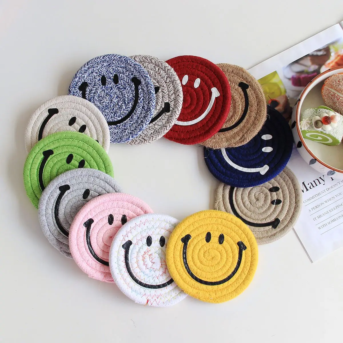 Набор подставок со смайликом 12 цветов Настенный Коврик для стола хлопковая