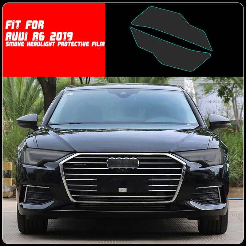 

New Car LH+RH Smoke TPU Headlights Protective Precut Film Sticker Cover Trim Fit For Audi A6 2019