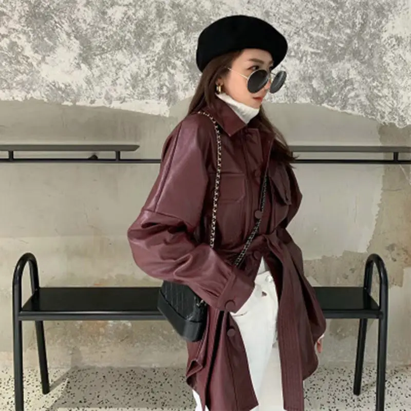 Женская кожаная куртка из искусственной кожи верхняя одежда в стиле ретро с