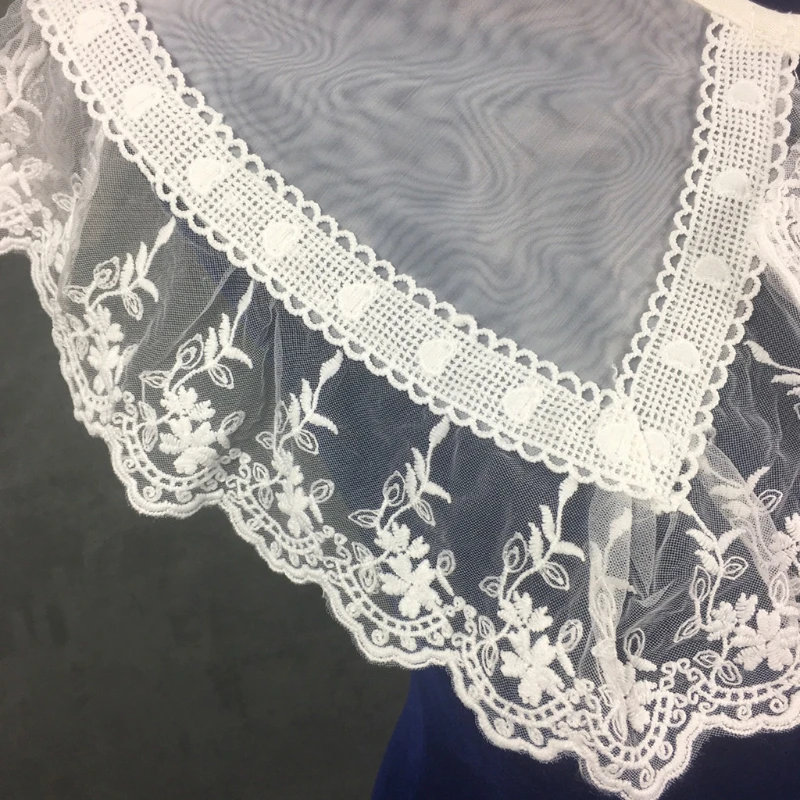 

M7DD Fan Shaped Lace False Shirt Collar Sweet Floral Embroideries Fashionable Decorative Faux Collar Chic Detachable Collar