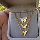 Браслеты с подвесками в виде бабочки ожерелье для женщин и девочек нержавеющая сталь Золотая цепочка ожерелье бабочки кулон колье ювелирное изделие колье Femme