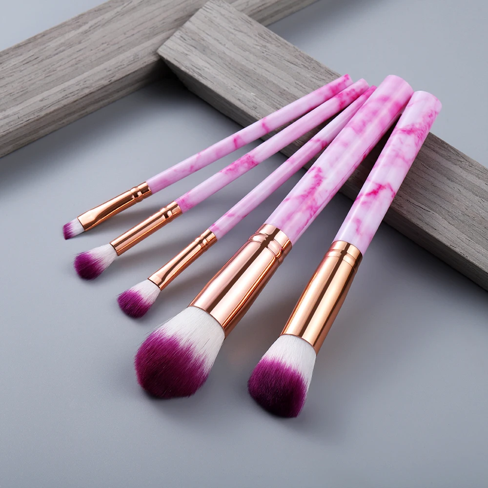 5pcs Rosered FLD 10 шт./8 шт. Профессиональный набор кистей для макияжа инструменты пудра основа, тени для век, губы подводка для глаз Румяна мраморные Кисточки для макияжа - Handle Color: 5pcs Rosered
