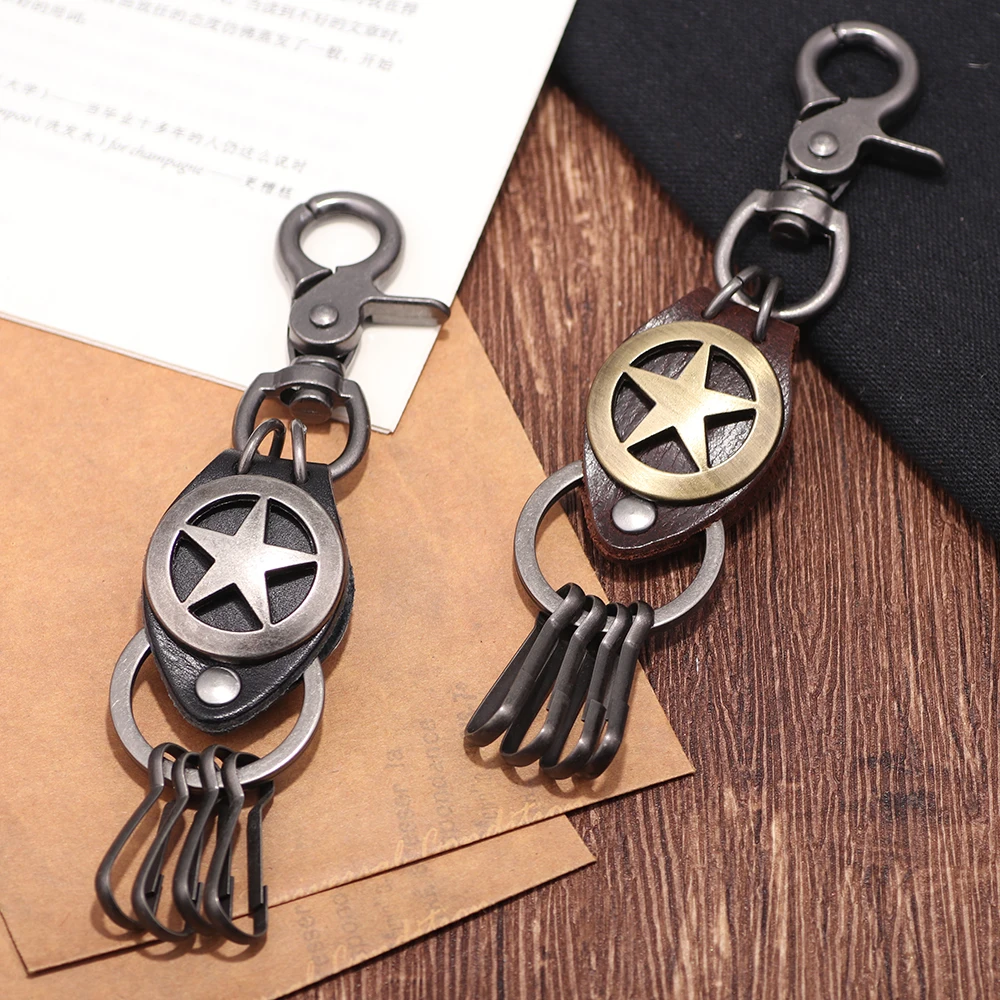 Высококачественный античный серебряный/медный форма пентаграммы кожаный брелок