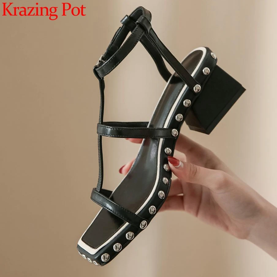 Женские босоножки из коровьей кожи на среднем каблуке с открытым носком и