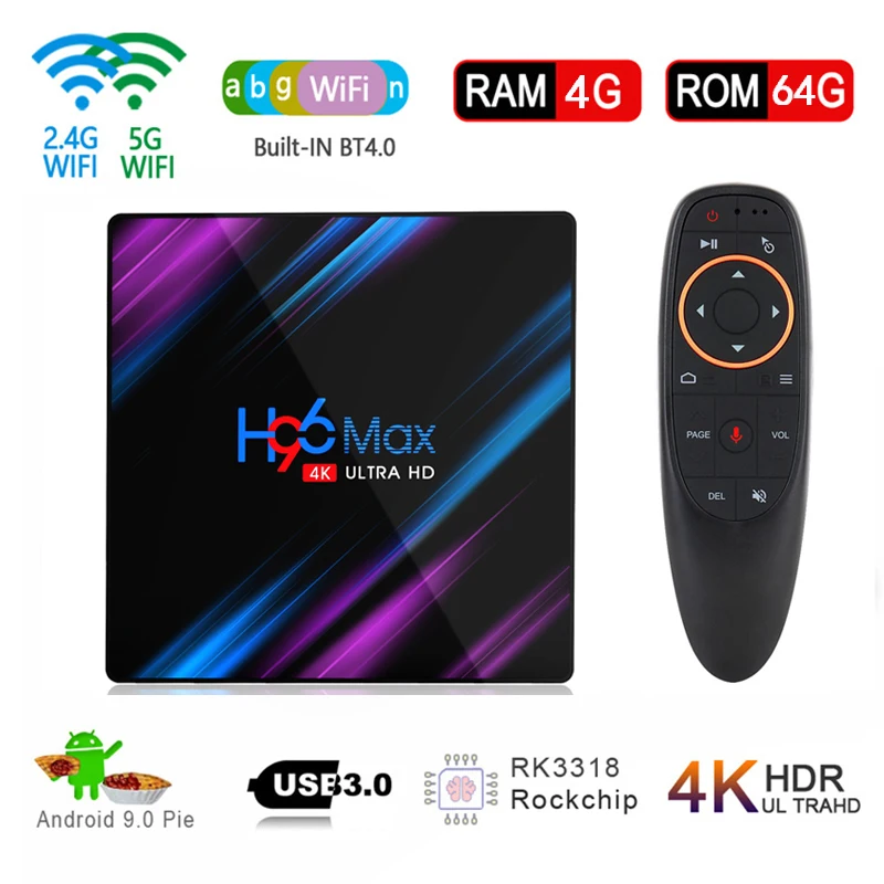 H96 max Smart tv Box Android 9,0 4 Гб 64 Гб Rockchip RK3318 четырехъядерный 2,4G/5,8G двойной wifi телеприставка 1080P 4K медиаплеер