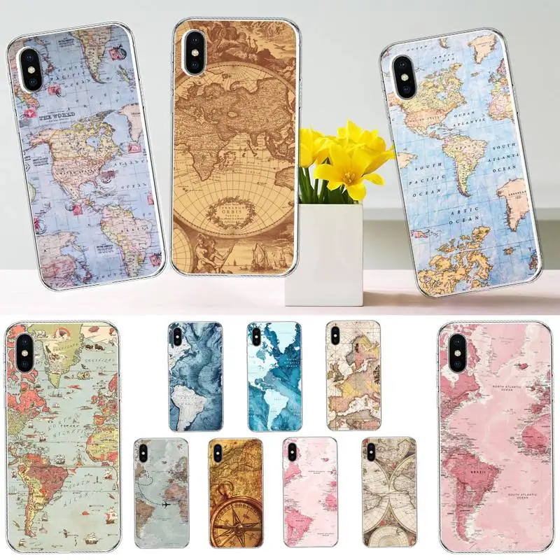 

World map travel Phone Case Transparent soft For iphone 12 11 13 7 8 6 s plus x xs xr pro max mini