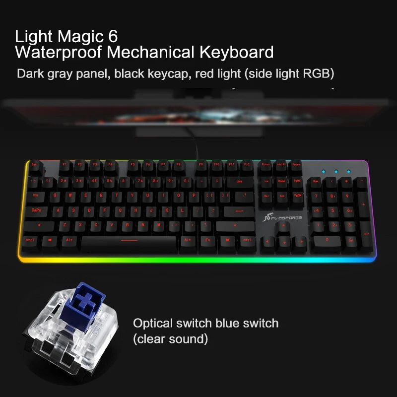 

FLESPORTS GUANGMO6 Wired Mechanical Keyboard Infrared Optical Axis 104 Full-Key Conflict-Free Gaming