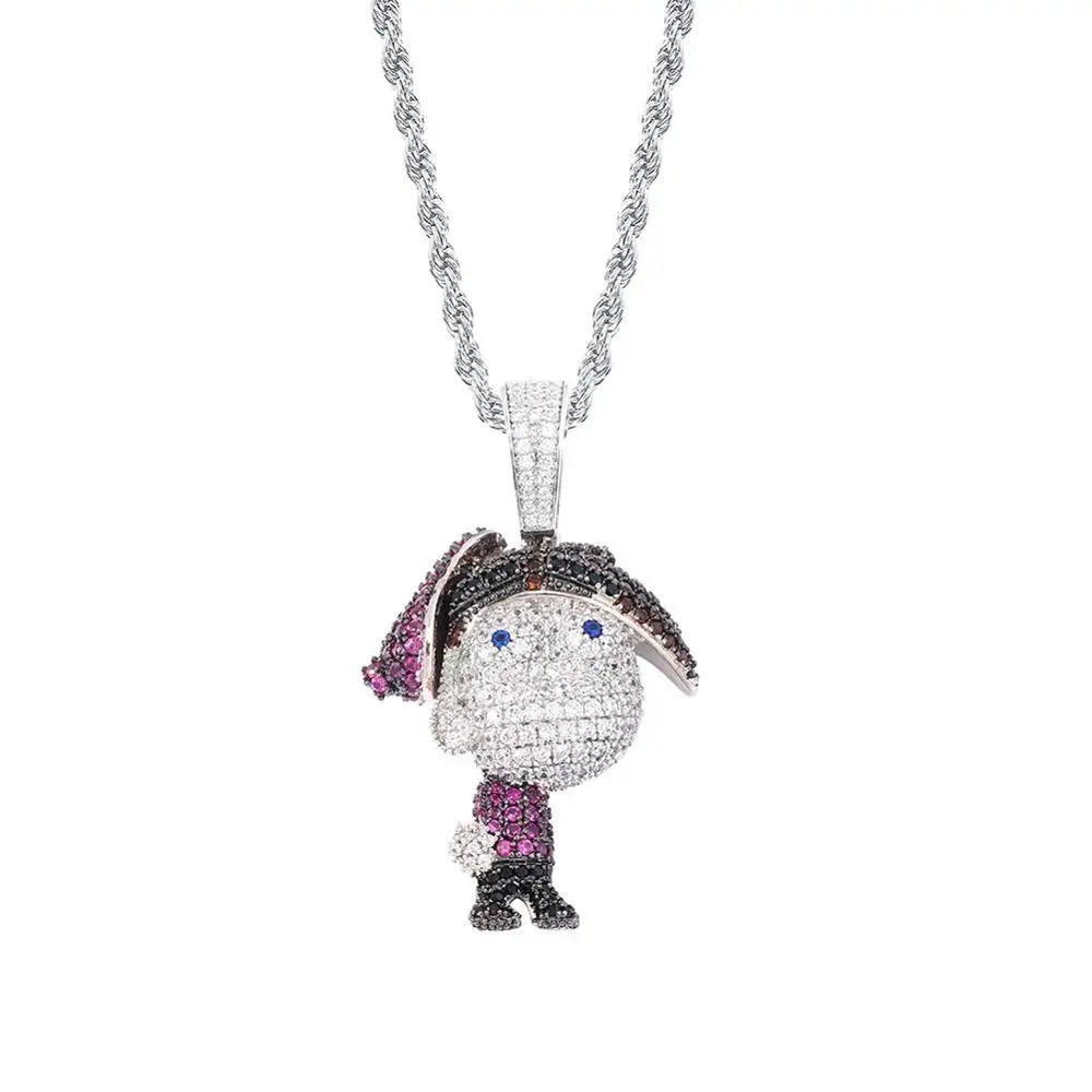 

4 Colors AAA Cubic Zirconia Paved Bling Ice Out Villain family Cartoon Timmy Pendants Necklace for Men Hip Hop Rapper Jewelry