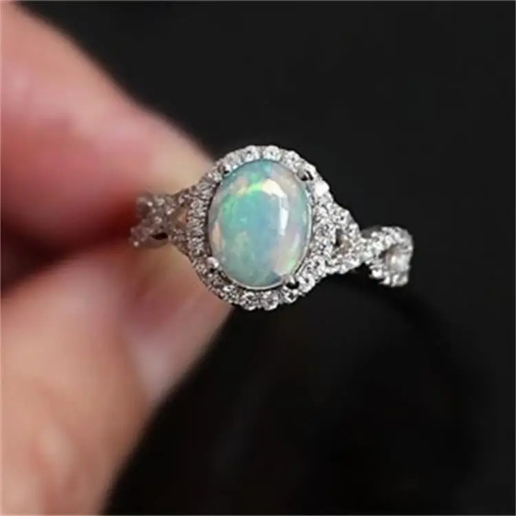 

Milangirl Fashion White Fire Opal Oval Braided Ring Wedding Engagement Jewelry For Women Female Valentine's Day