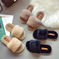 winter women house slippers faux fur fashion warm shoes woman slip on flats female slides cozy home furry slippers
