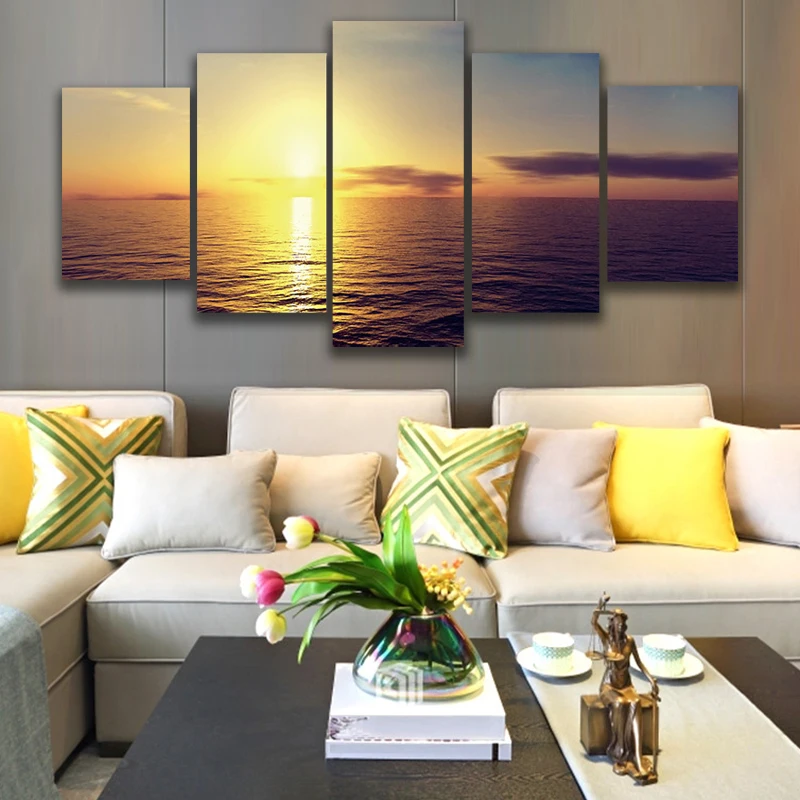 

Canvas Paintings Modular Home Decor 5 Pieces Evening Sea Natural Landscape Poster Seascape Pictures Living Room Wall Art