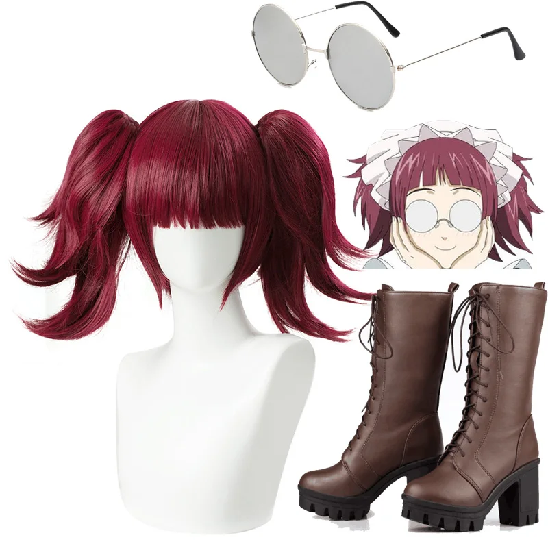 Черный Батлер Mey Rin бордовые синтетические волосы для женщин вечеринки Косплей