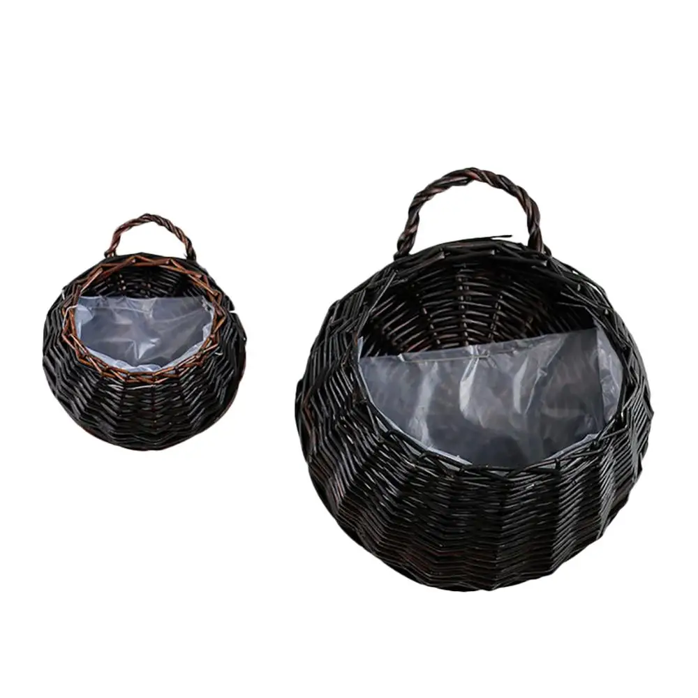 Wall Hanging Natural Wicker Flower Basket Flower Pot Planter Rattan Vase Basket Home Garden Wall Decoration Storage Container - Цвет: D