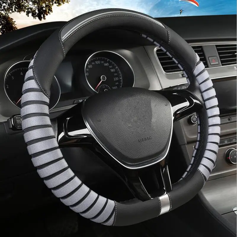 D / O Shape Ice silk leath Car Steering Wheel Cover Leather for Golf K3 POLO JATTA Suzuki Swift Nissan Rogue 2017 2018 2019 2020