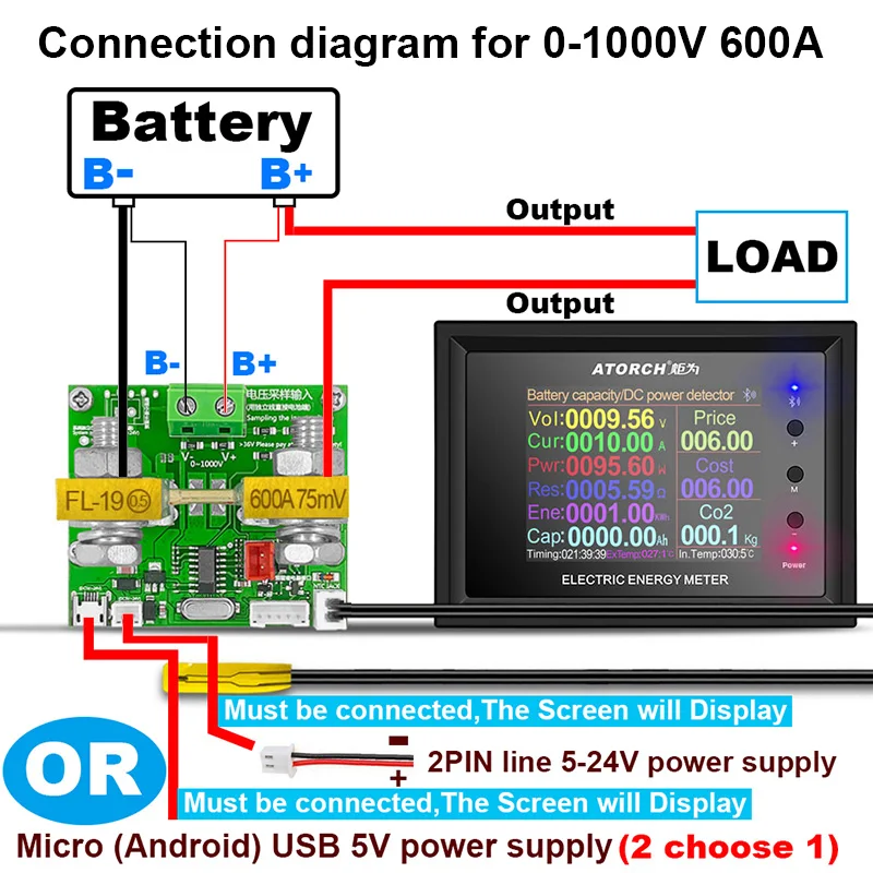 DT24P DC1000V/0~600A Digital Display DC Power Supply Voltmeter Ammeter Battery Capacity Tester Fuel Gauge Meter | Инструменты