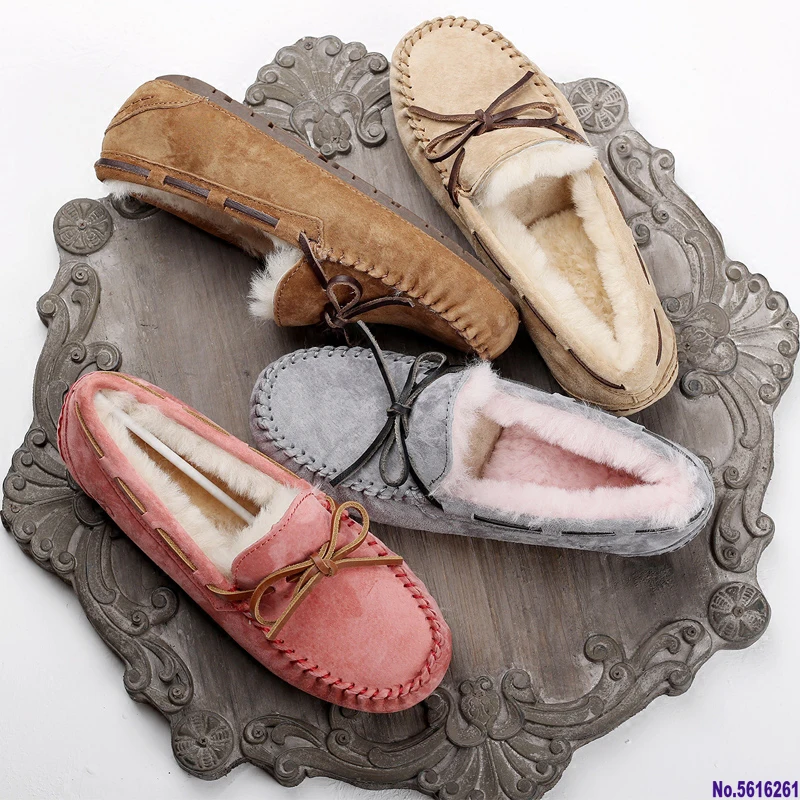 Top brand Natural Fur Genuine Leather Women Flat Shoes New Fashion Women Moccasins Casual Loafers Plus Size Winter shoes