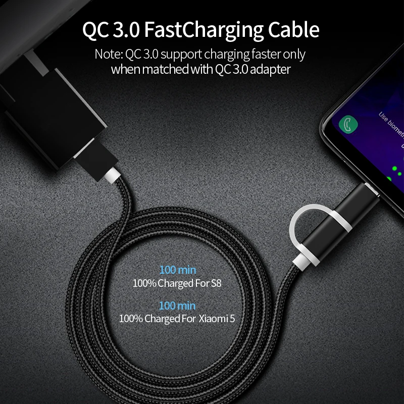 Udyr 2 в 1 USB кабель Micro Type C для Samsung S10 Huawei Xiaomi Oneplus быстрая зарядка нейлоновая оплетка