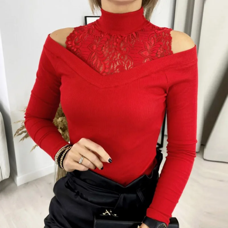 Рубашка с длинным рукавом для женщин круглым носком цветной однотонный