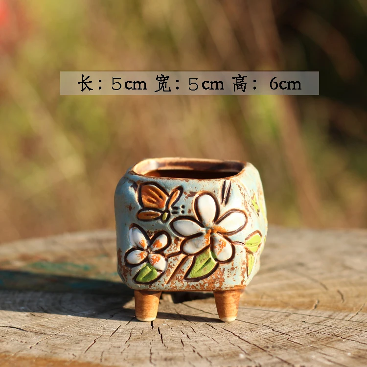 05- Korean Simple Fleshy Flower Pot Ceramic Hand-painted Fresh Thumb Pot Coarse Pottery Permeable Pot Peach Egg Flesh Flower - Цвет: 05-