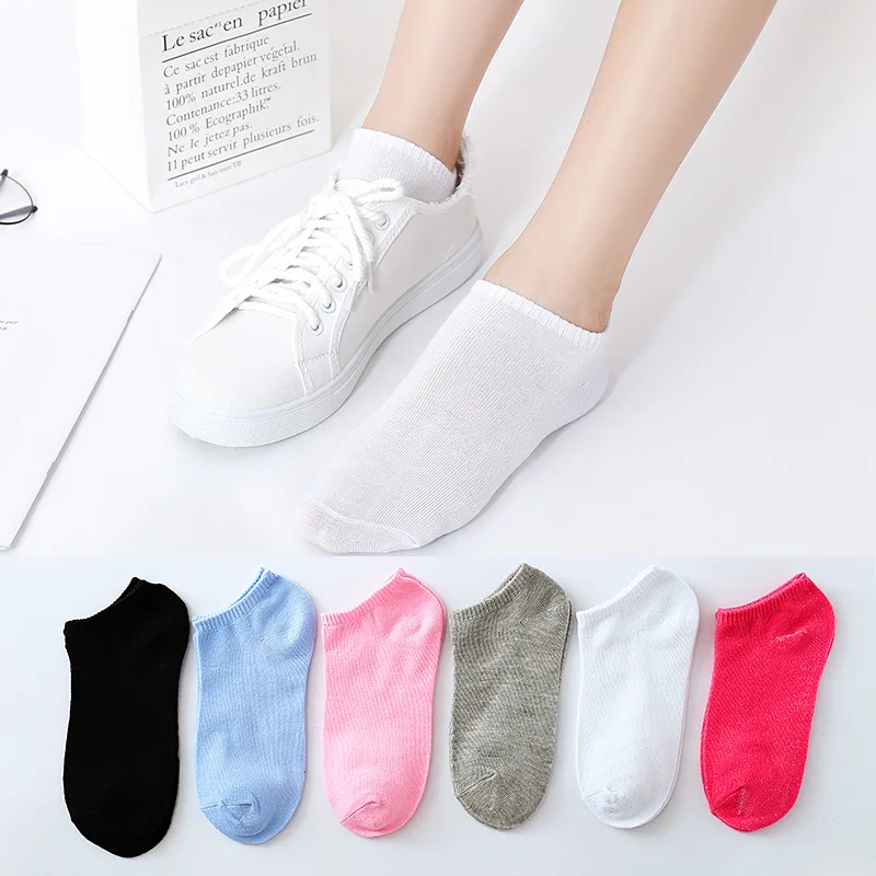 

3 Pairs Women Socks Breathable Sports Socks Solid Color Boat Socks Comfortable Anti-slip Cotton Candy Colors Ankle Socks 2021