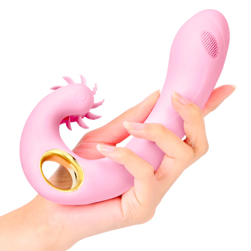 G Spot Дилдо Вибратор в форме языка для женщин двойной вибрации силиконовый