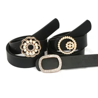 women fashion luxury pearl rhinestone buckle waist corset belt female pu leather jeans trousers waistband dress belt accessory