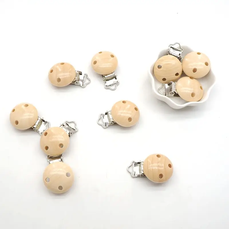 Chenkai 50PCS Baby Pacifier Clip Natural Wood Pacifier Clip Wooden Dummy Wooden Holder For Infant Diy Soother Clasps Accessories