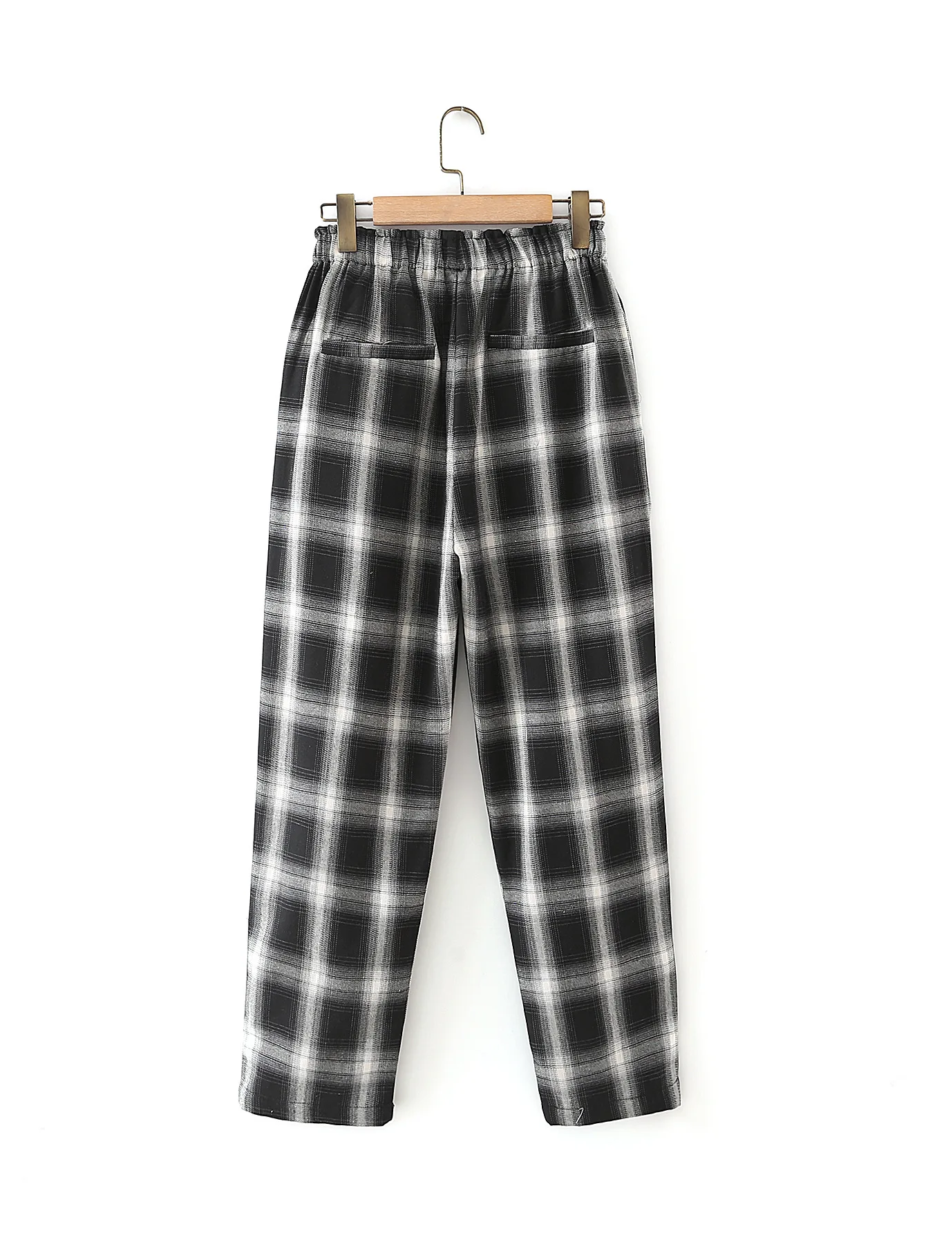 

Spring and autumn new ladies pants elastic waist contrast plaid harem pants casual pants