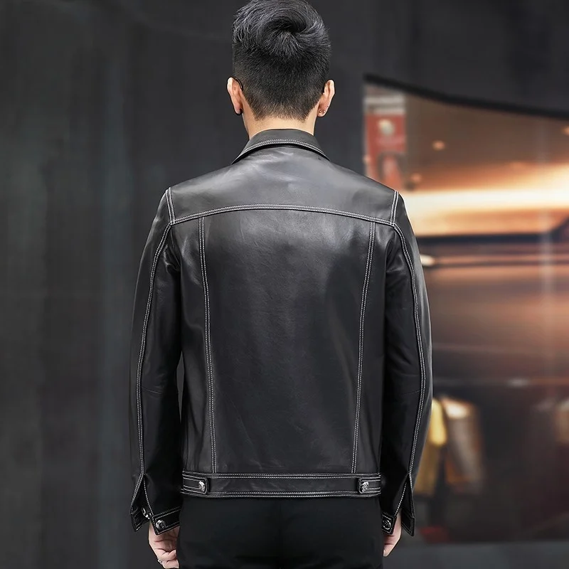 Куртка мужская приталенная из натуральной овечьей кожи модный однобортный