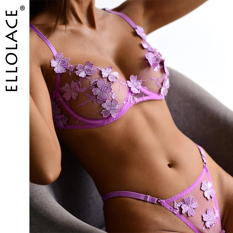 Женское Прозрачное нижнее белье Ellolace прозрачное с аппликацией комплект из 2