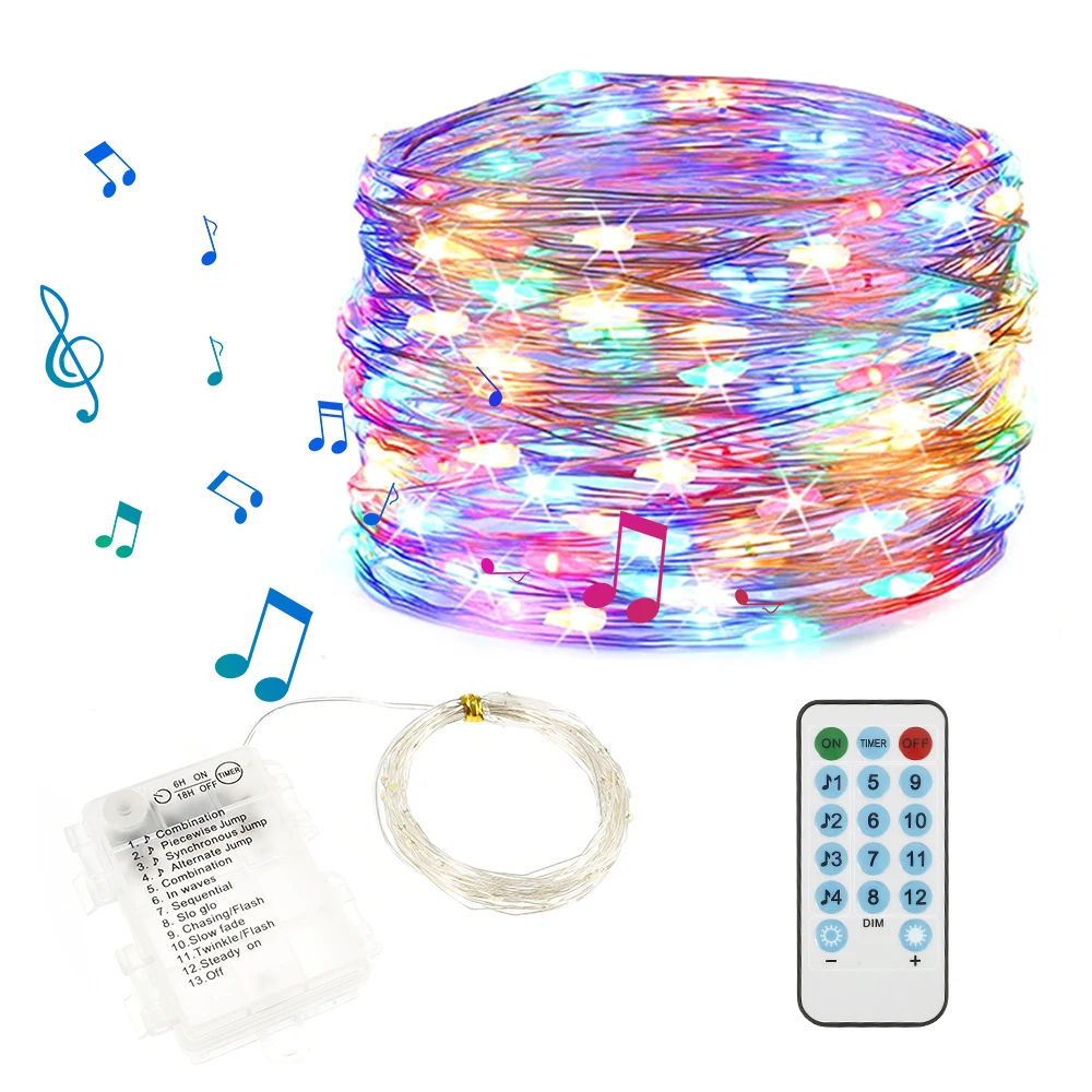 

5M/10M USB Sound Activated LED Music Control String Light Garland Christmas Decor 8 Function Remote Control Holiday Lighting