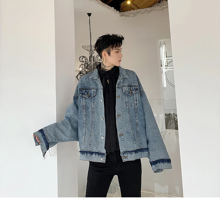 

Men Bat Sleeve Tassel Loose Casual Short Denim Coat Male Women Vintage Fashion Streetwear Hip Hop Jean Jackets Cowboy Outerwear