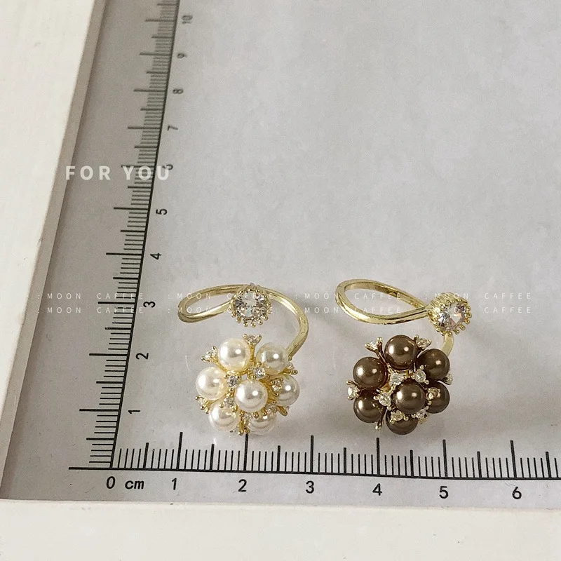 

White Zircon Pearl Flower Opening Ring Vintage Fashion And Elegant Palace Style Index Finger Ring Women Jewelry Gift Accessories